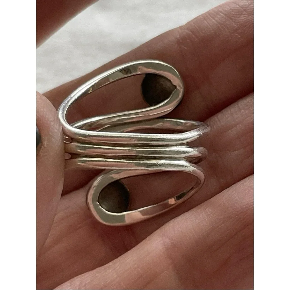 Vintage ATI Mexico 925 Sterling Silver Modernist Bypass Ring Size 7.75